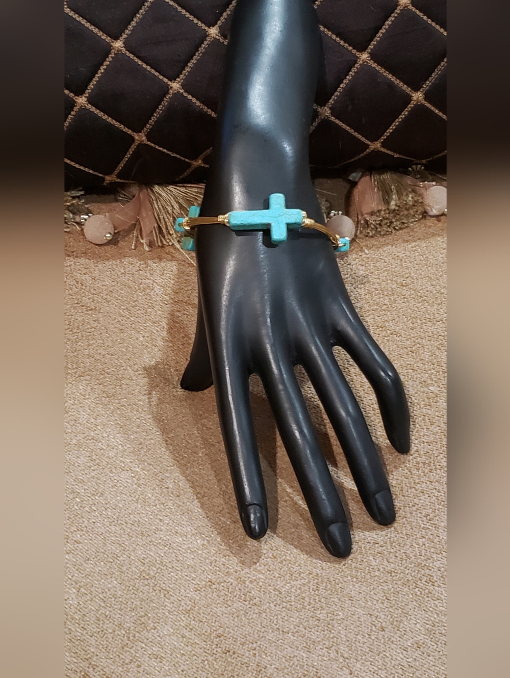 Turquoise Cross Wire Bangle Bracelet